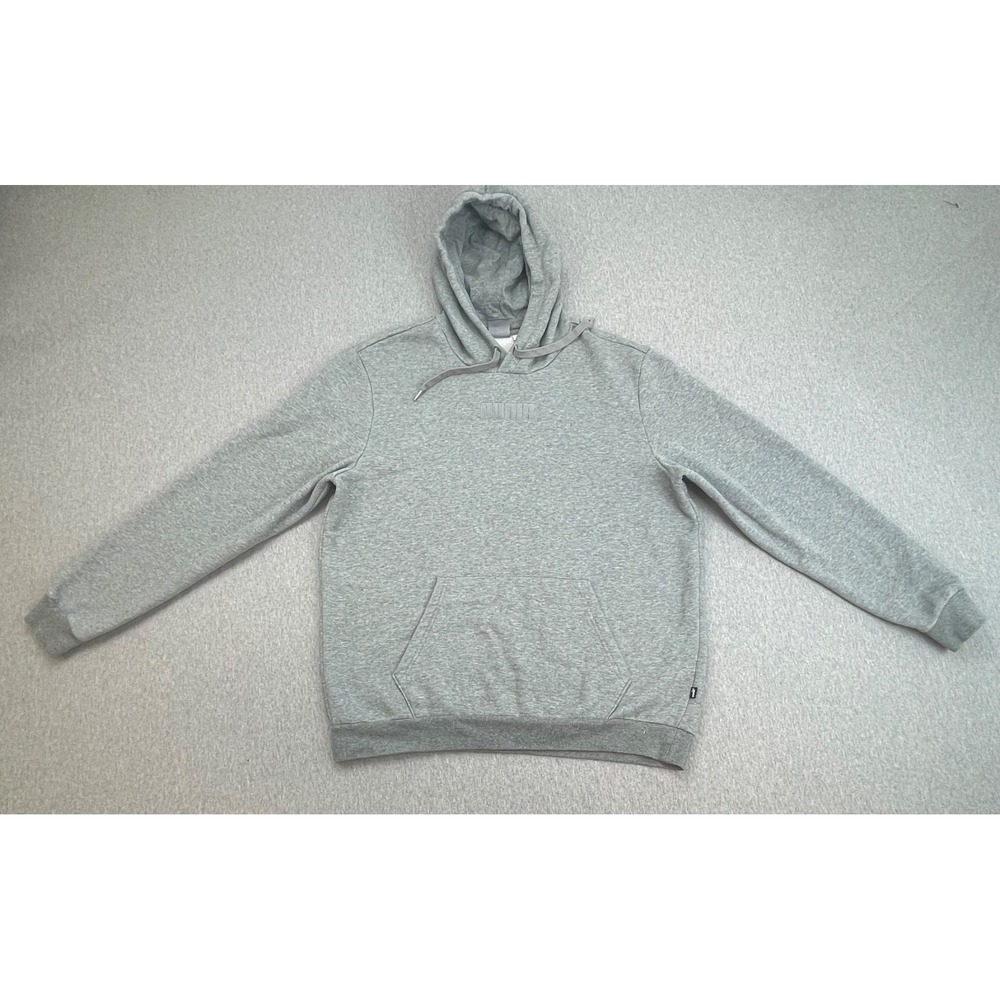 Puma Hoodie Mens Large Gray 100% Cotton Drawstring Long Sleeve
